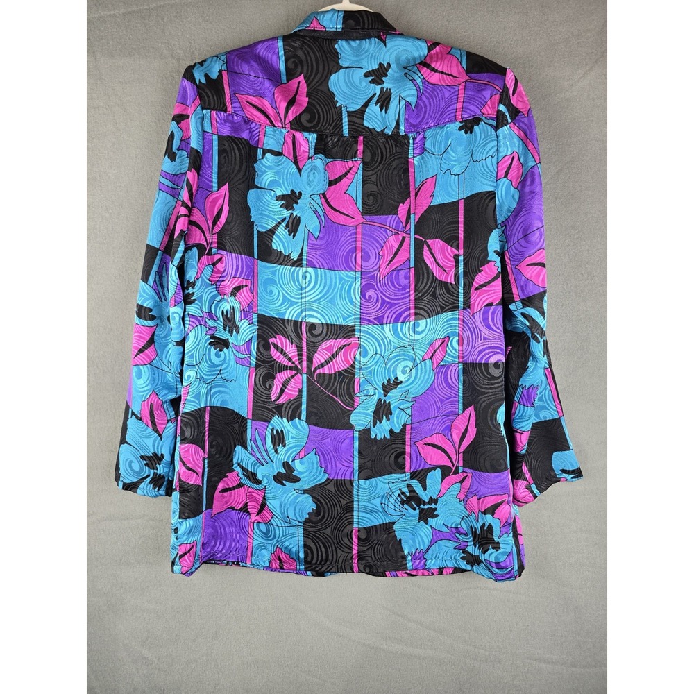 Vintage Tan Jay Women's 14 Floral Geometric Patchwork Blazer 80s Retro Statement